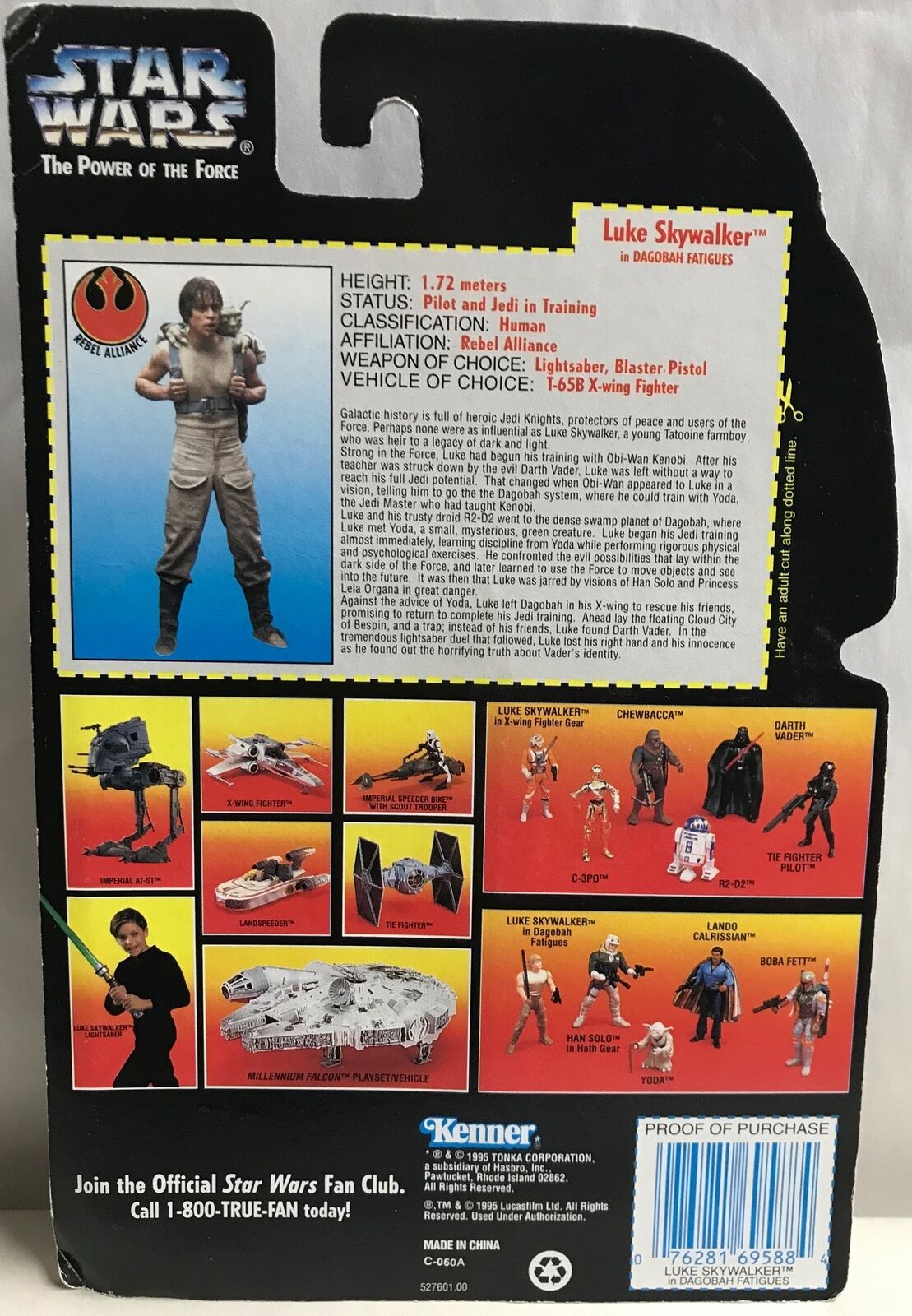 STAR WARS - KENNER - POTF - LUKE SKYWALKER - in DAGOBAH FATIGUES - with Lightsabererer