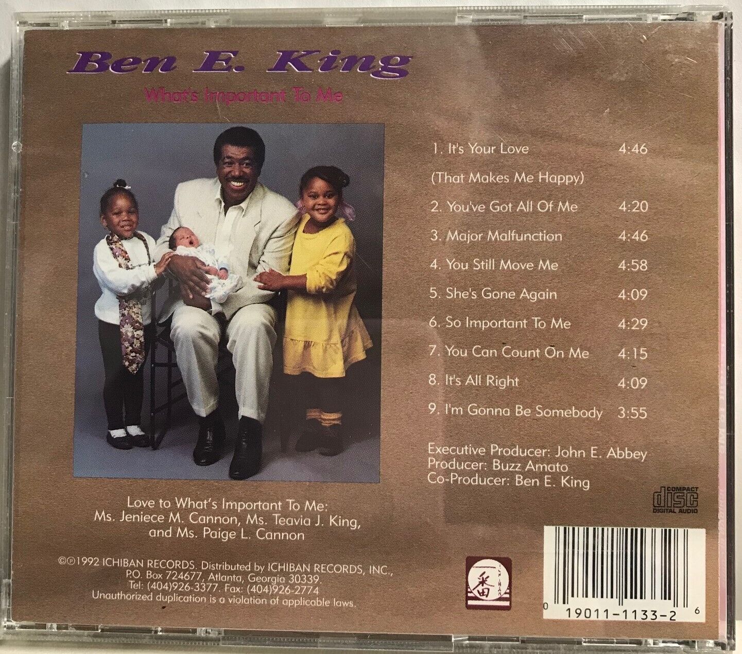 MUSIC CD IN CASE (COVER SIGNED) - BEN E. KING - WHAT'S IMPORTANT TO ME