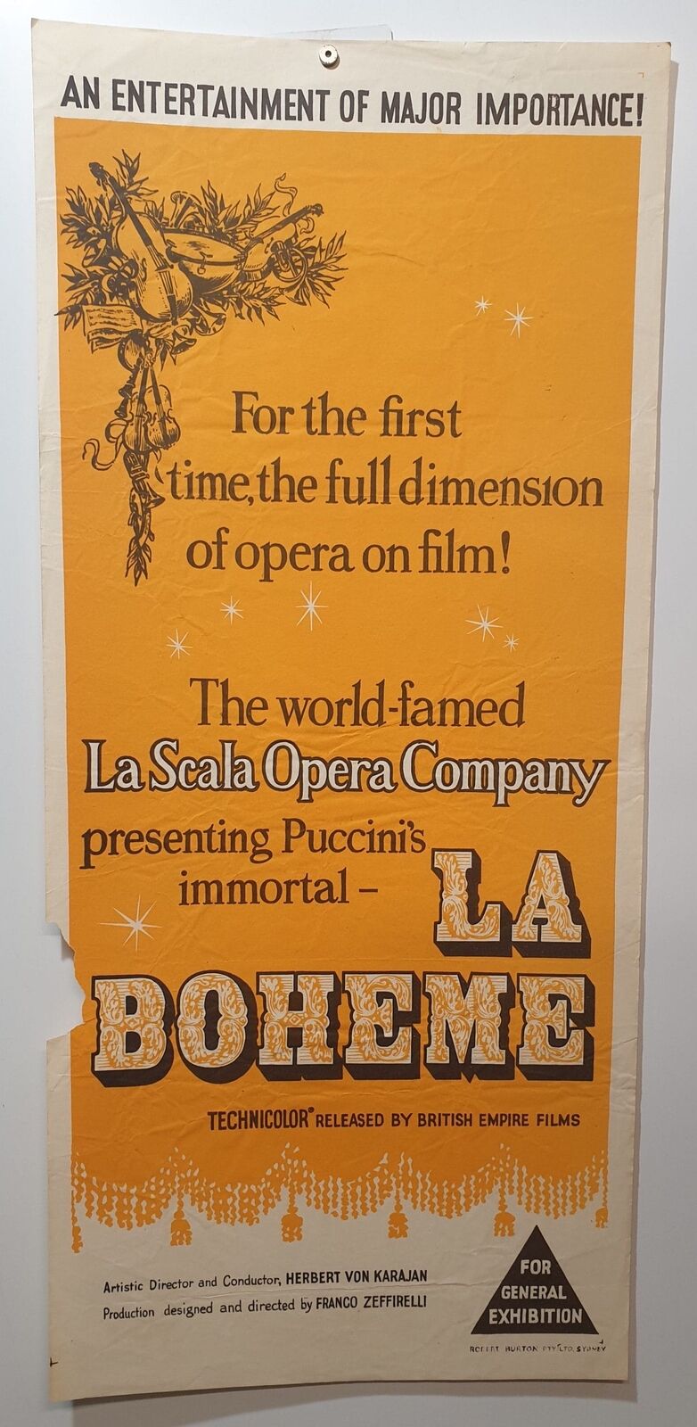 ORIGINAL DAYBILL MOVIE POSTER - LA BOHEME