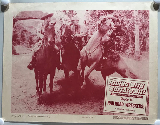 ORIGINAL SERIAL LOBBY CARD - RIDING WITH BUFFALO BILL (d) - 1954 - Ch 14 "Rai...