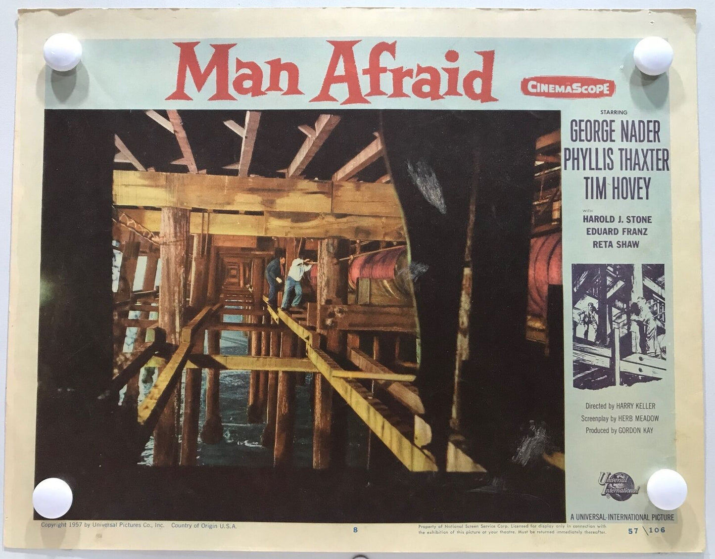 ORIGINAL LOBBY CARDS - MAN AFRAID - 1957 - card set of 8