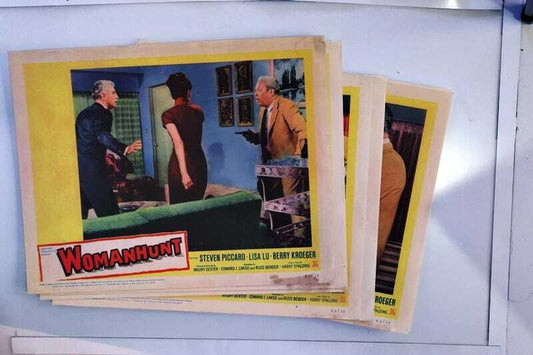 ORIGINAL LOBBY CARDS - WOMANHUNT - 1962 - set of 8