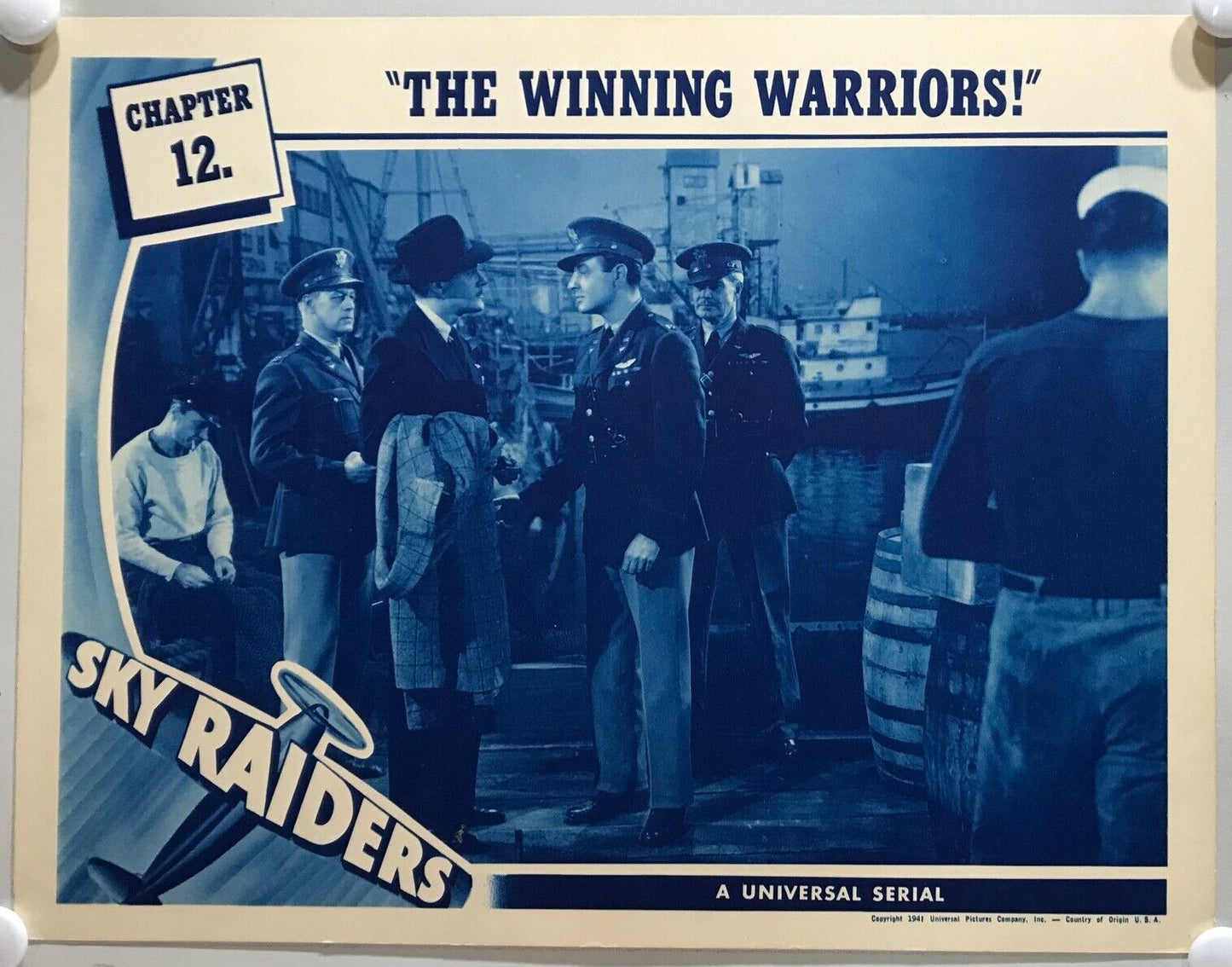 ORIGINAL SERIAL LOBBY CARD - SKY RAIDERS (c) - 1941 - Ch 12 "The Winning Warr...