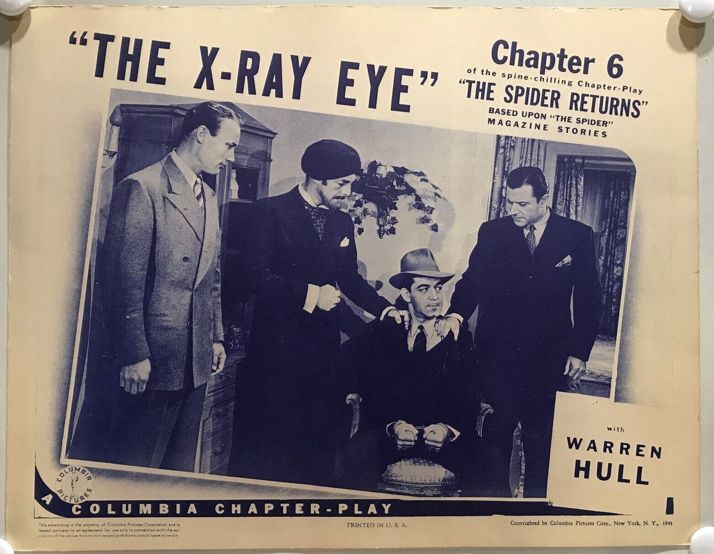 ORIGINAL SERIAL LOBBY CARD - THE SPIDER RETURNS (j) - 1941 - Ch 6 "The X-Ray Eye"