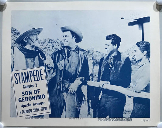 ORIGINAL SERIAL LOBBY CARD - SON OF GERONIMO (e) - 1952 - Ch 3 "Stampede" -  ...