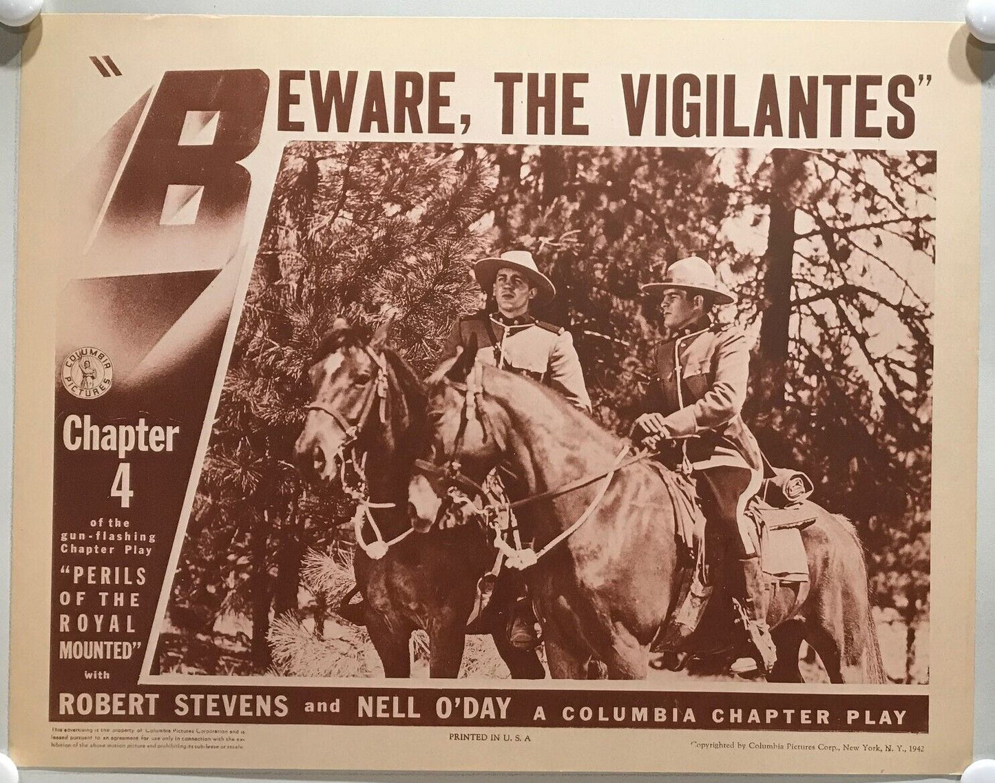 ORIGINAL SERIAL LOBBY CARD - PERILS OF THE ROYAL MOUNTED (o) - 1942 - Ch 4 "B...