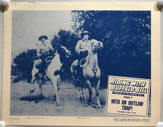 ORIGINAL SERIAL LOBBY CARD - RIDING WITH BUFFALO BILL (d) - 1954 - Ch 9 "Into...