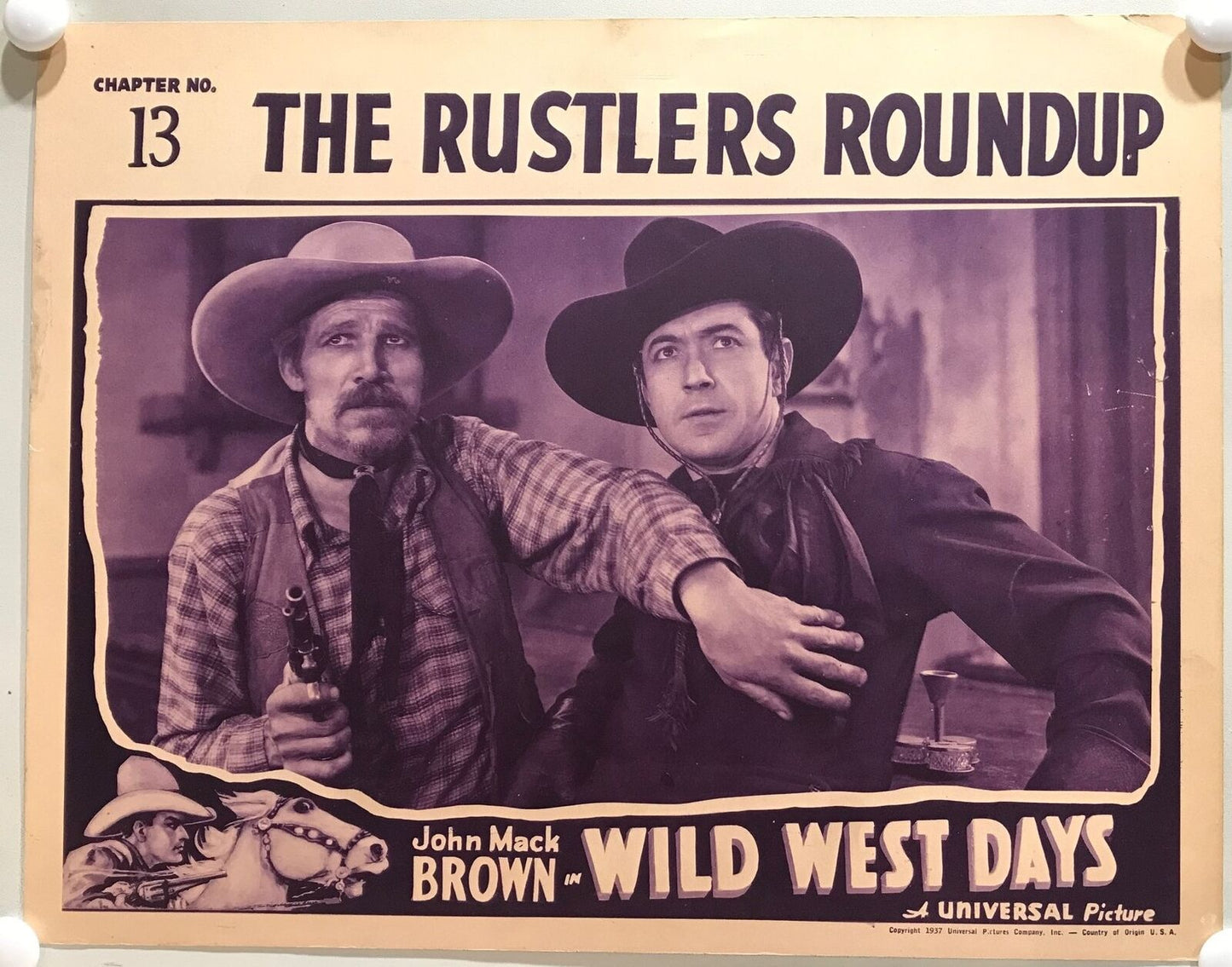 ORIGINAL SERIAL LOBBY CARD - WILD WEST DAYS (a) - 1937 - Ch 13 "The Rustlers Roundup"