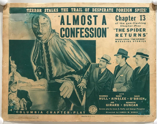 ORIGINAL SERIAL LOBBY CARD - THE SPIDER RETURNS (a) - 1941 - Ch 13 "Almost a ...