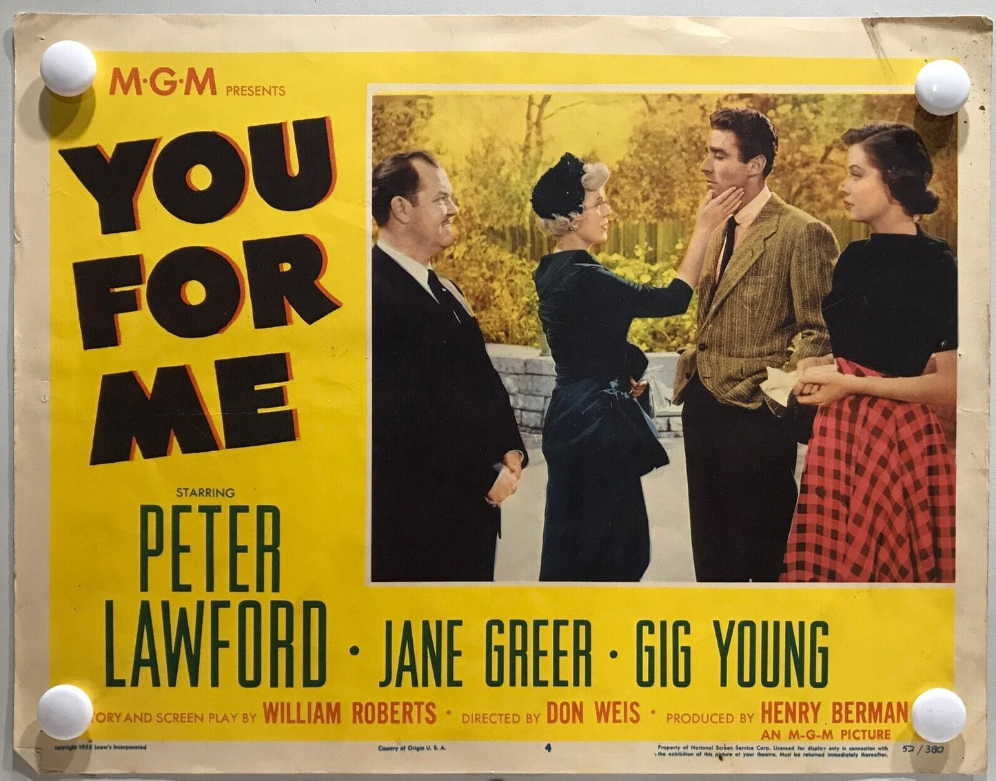 ORIGINAL LOBBY CARDS - YOU FOR ME - 1952 - set of 8