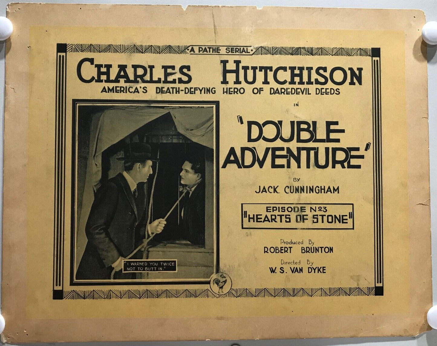 ORIGINAL SERIAL LOBBY CARD - DOUBLE ADVENTURE - 1921 - Ch 3 "Hearts of Stone"