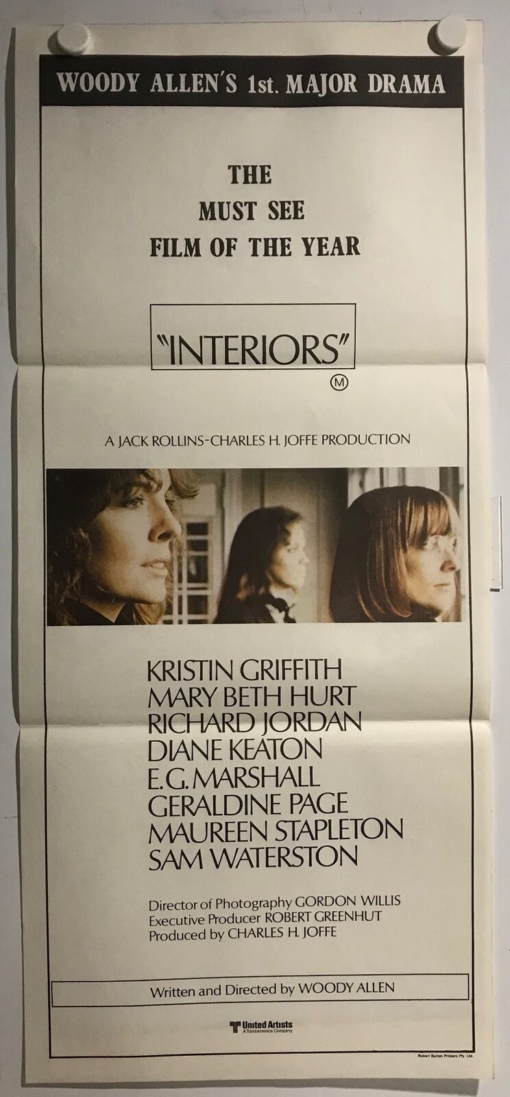 ORIGINAL DAYBILL MOVIE POSTER - INTERIORS - Woody Allen's 1st Major Drama