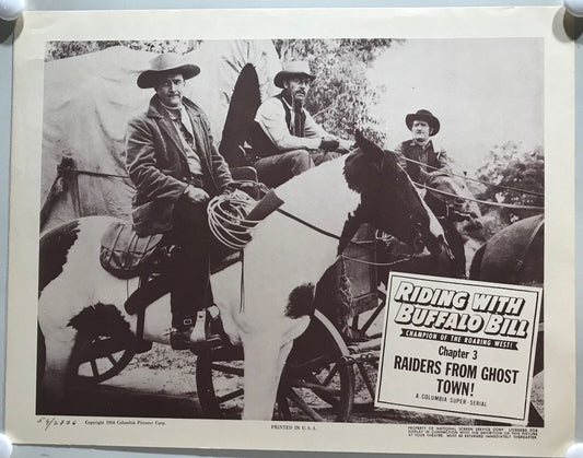 ORIGINAL SERIAL LOBBY CARD - RIDING WITH BUFFALO BILL (d) - 1954 - Ch 3 "Raid...