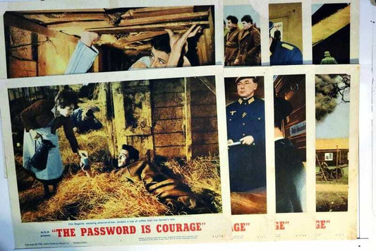 ORIGINAL LOBBY CARDS - THE PASSWORD IS COURAGE - 1963 - set of 8