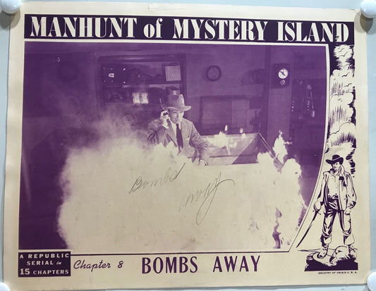 ORIGINAL SERIAL LOBBY CARD - MANHUNT OF MYSTERY ISLAND (b) - 1945 - Ch 8 "Bom...