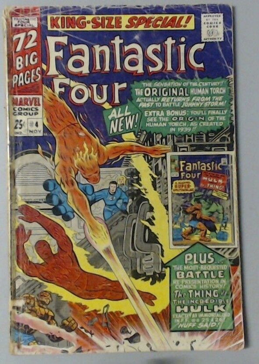 COMIC BOOK FANTASTIC FOUR #4 MARVEL THE THING HULK KING SIZE SPECIAL