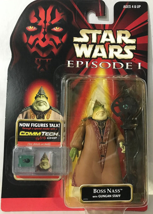 STAR WARS -HASBRO - EPISODE 1 - BOSS NASS - with Gungan Staff and CommTech Chip