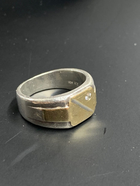 MENS GOLD RING - STERLING SILVER AND 9KT GOLD WITH PRECIOUS GEM RING