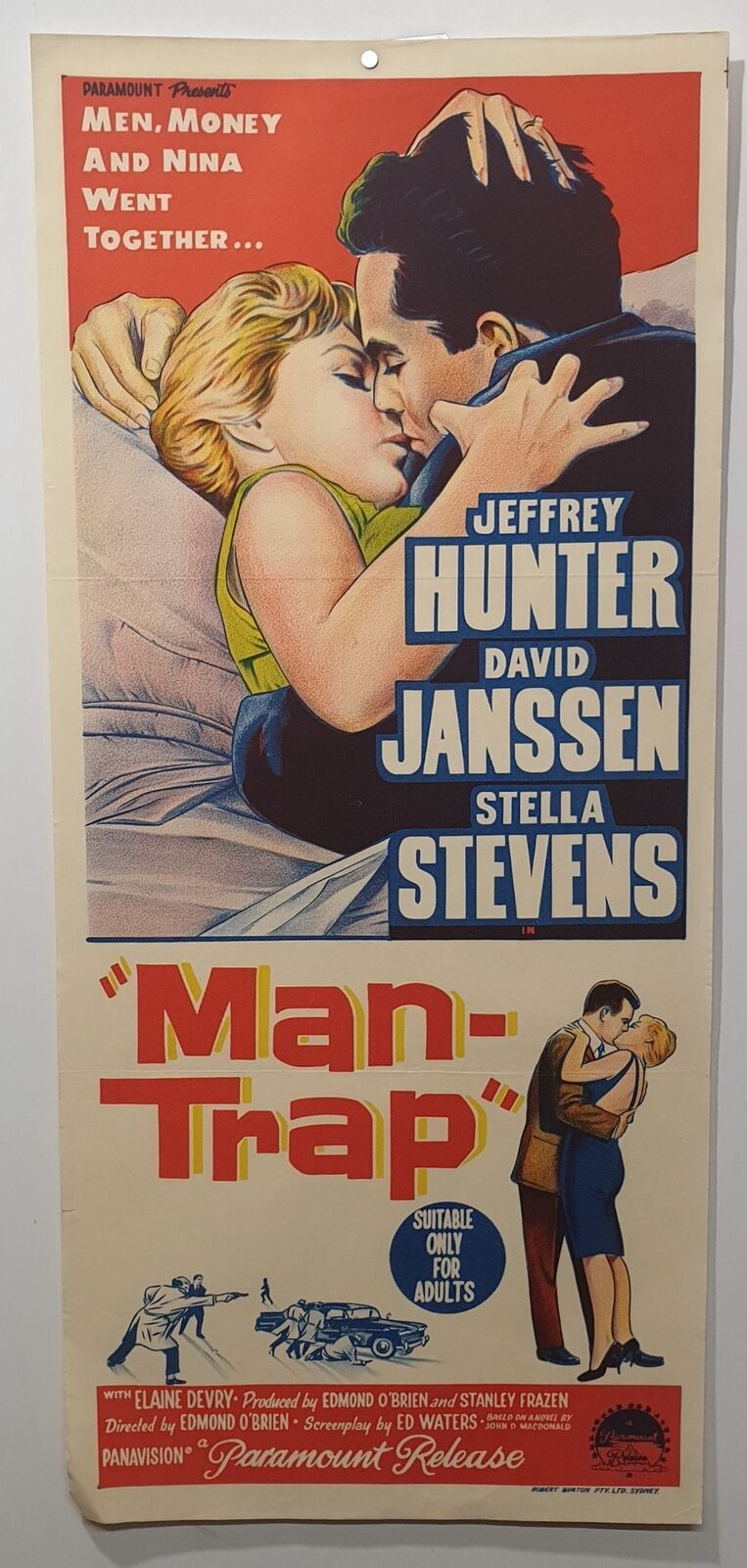 ORIGINAL DAYBILL MOVIE POSTER - MAN-TRAP - 1961