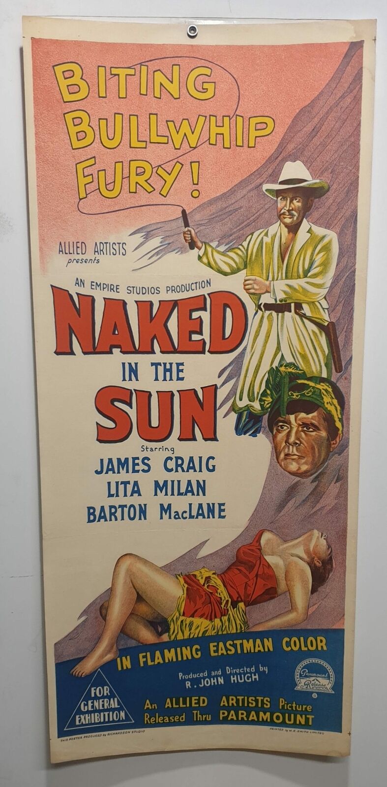 ORIGINAL DAYBILL MOVIE POSTER - NAKED IN THE SUN - 1957 - Richardson Studios