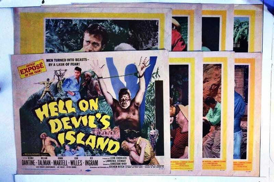 ORIGINAL LOBBY CARDS - HELL ON DEVIL'S ISLAND - 1957 - set of 8