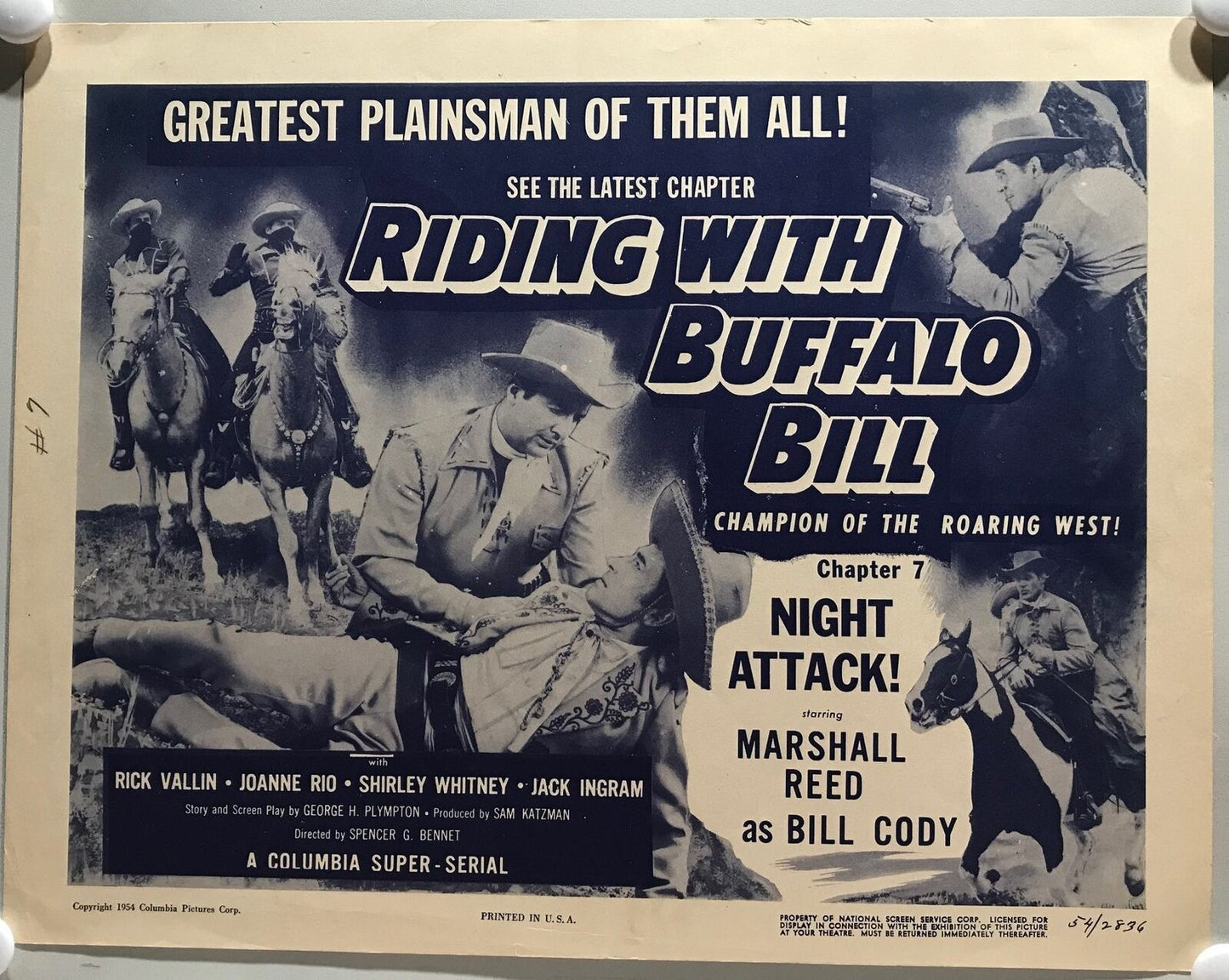 ORIGINAL SERIAL LOBBY CARD - RIDING WITH BUFFALO BILL (a) - 1954 - Ch 7 "Nigh...