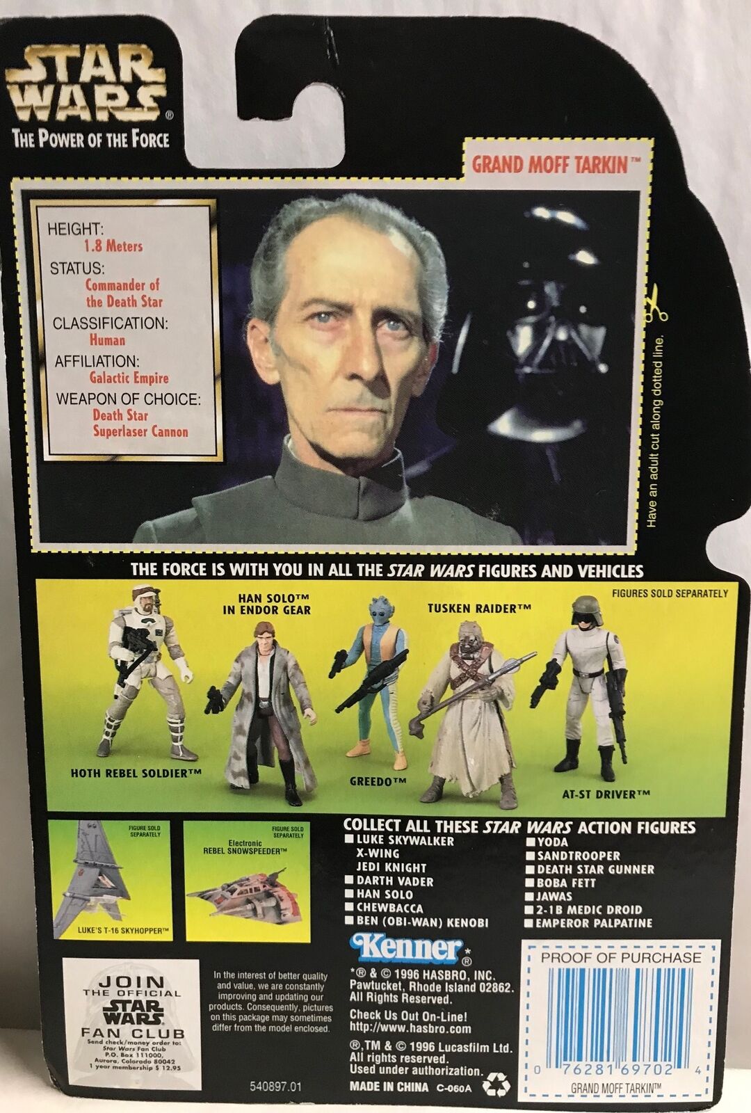 STAR WARS - KENNER - POTF - GRAND MOFF TARKIN - with Imperial Issue Blaster Rifle and Pistol