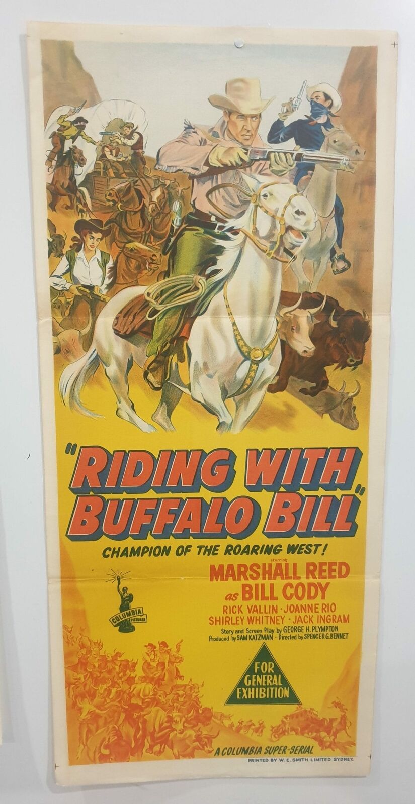 ORIGINAL DAYBILL MOVIE POSTER - RIDING WITH BUFFALO BILL - 1954