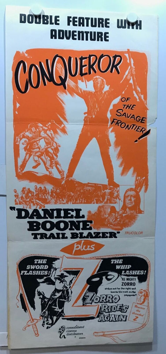 ORIGINAL DAYBILL MOVIE POSTER - DANIEL BOONE TRAIL BLAZER plus ZORRO RIDES AGAI