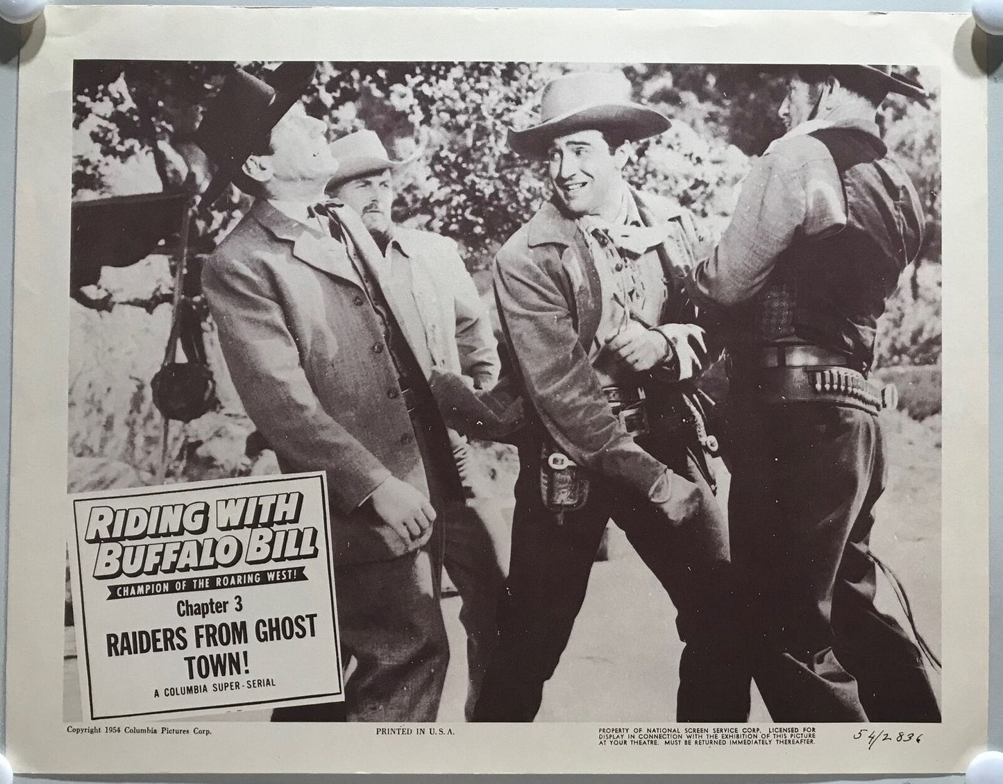 ORIGINAL SERIAL LOBBY CARD - RIDING WITH BUFFALO BILL (b) - 1954 - Ch 3 "Raid...