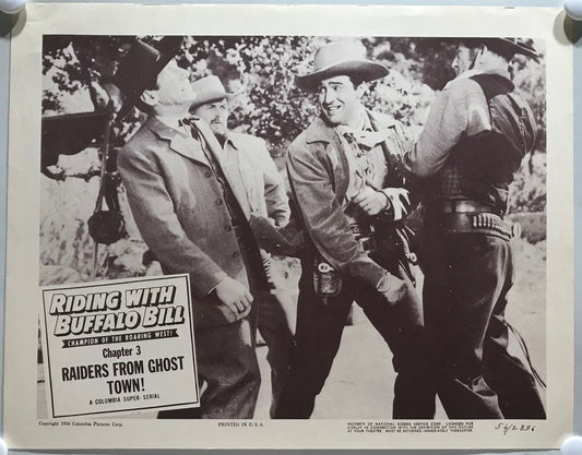 ORIGINAL SERIAL LOBBY CARD - RIDING WITH BUFFALO BILL (b) - 1954 - Ch 3 "Raid...