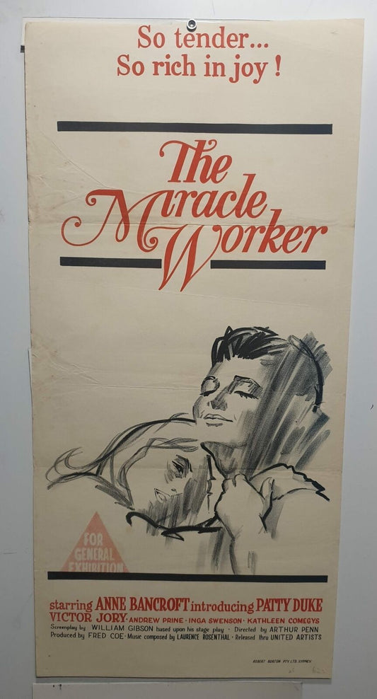 ORIGINAL DAYBILL MOVIE POSTER - THE MIRACLE WORKER - 1962