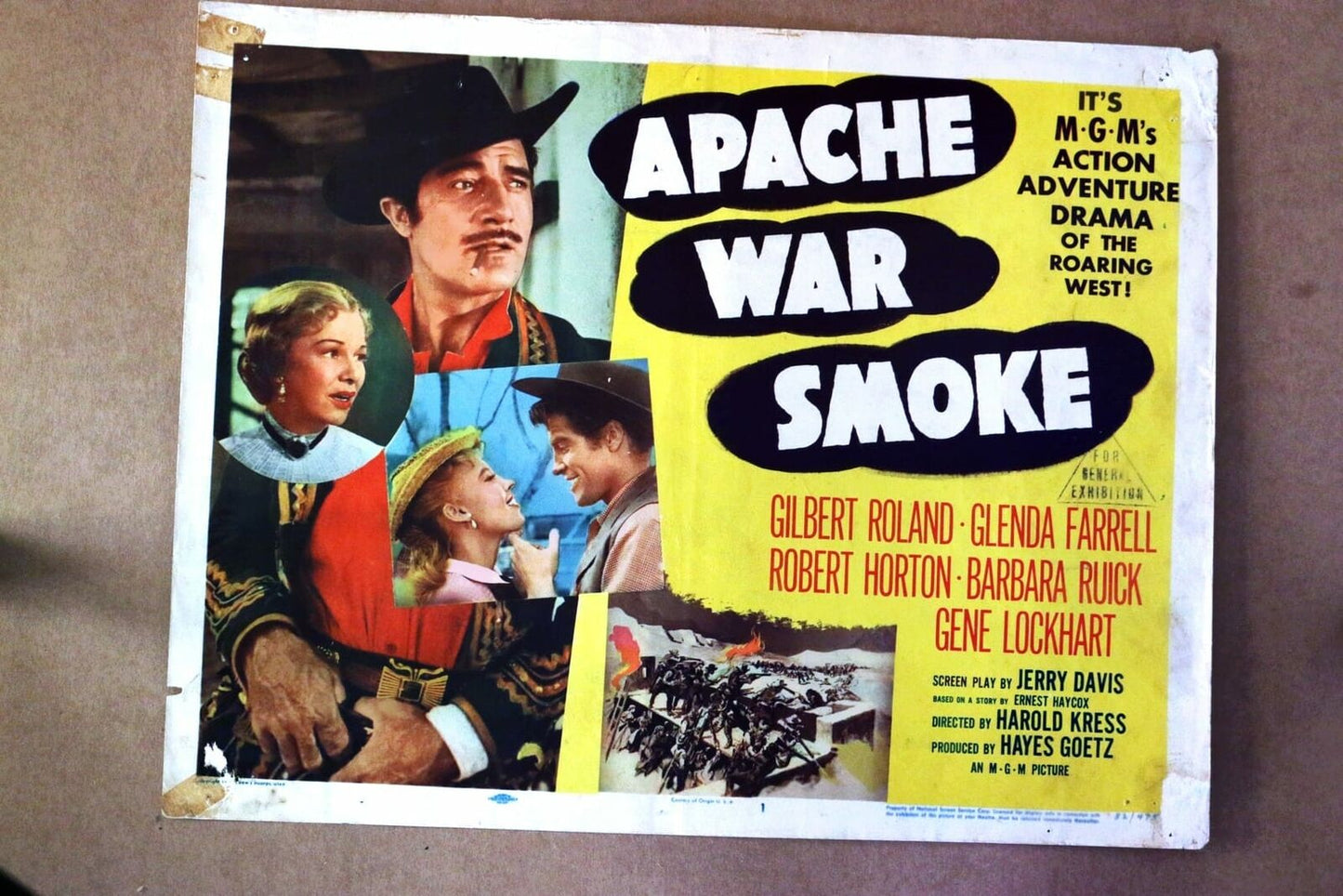 ORIGINAL LOBBY CARD - APACHE WAR SMOKE - 1952 - title card -  Gilbert Roland, Glenda Farrell, Robert Horton