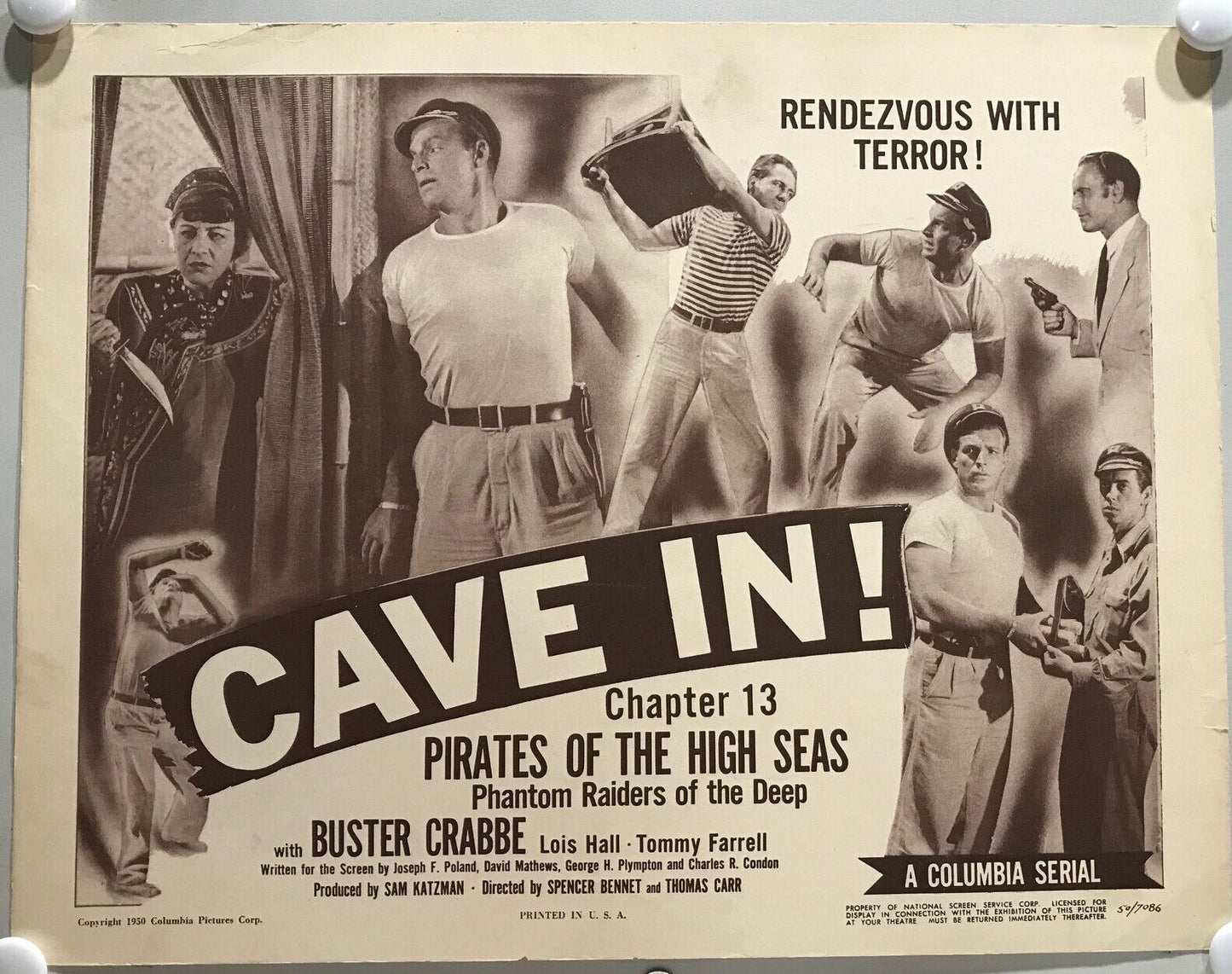 ORIGINAL SERIAL LOBBY CARD - PIRATES OF THE HIGH SEAS - 1950 - Ch 13 Title ca...