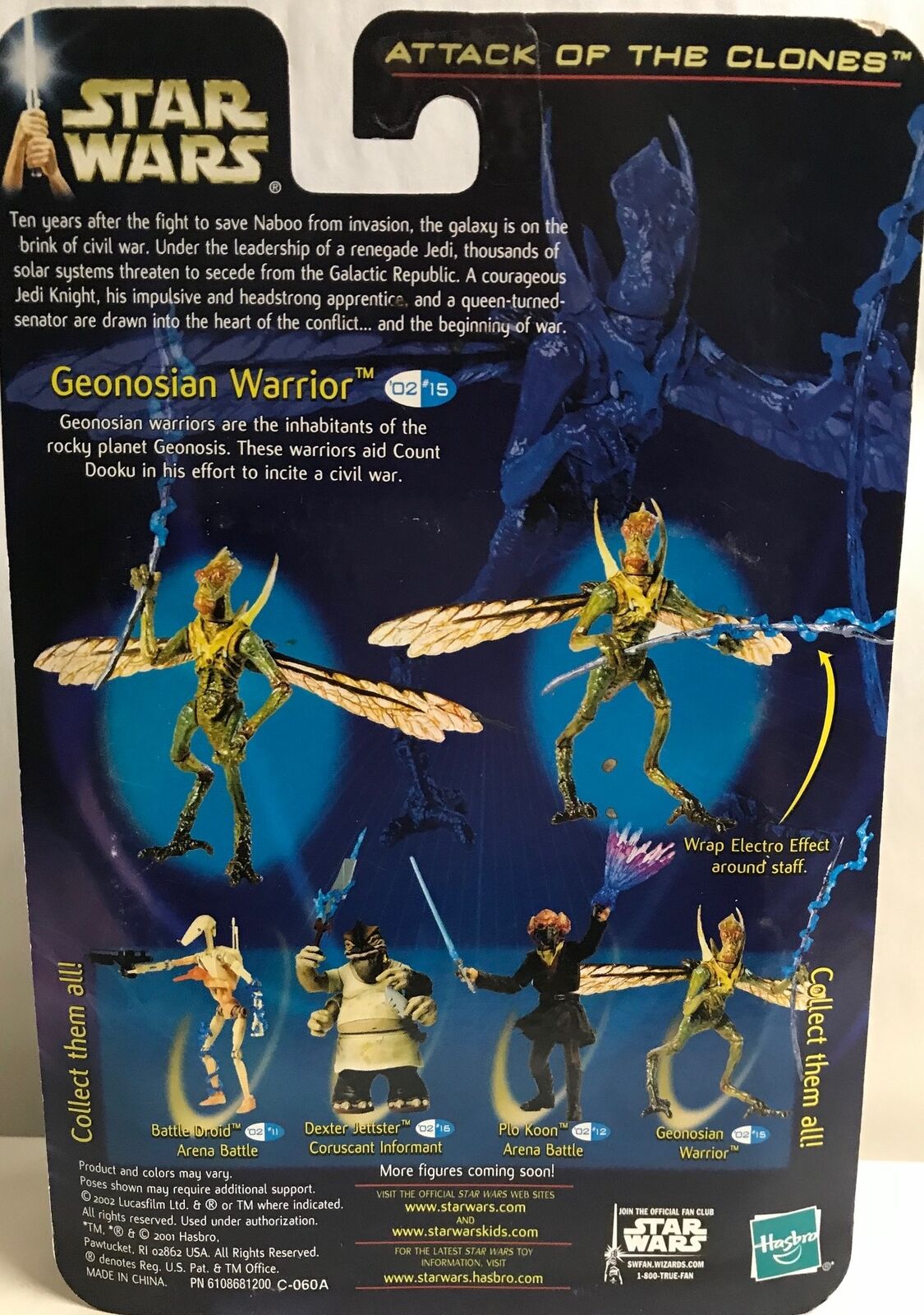STAR WARS - HASBRO - AOTC - GEONOSIAN WARRIOR - with Electro Staff, Electro Effect