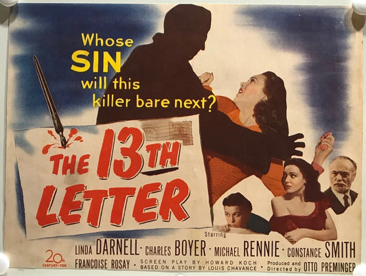 ORIGINAL LOBBY CARDS - THE 13TH LETTER - 1951 - set of 8