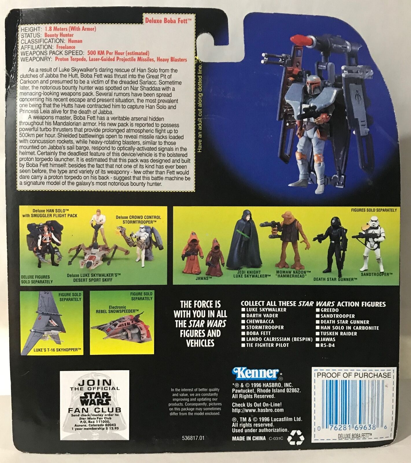 STAR WARS - KENNER - POTF - BOBA FETT - DELUXE - with Wing-Blast Rocketpack