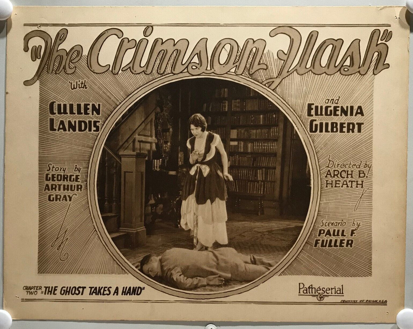 ORIGINAL SERIAL LOBBY CARD - THE CRIMSON FLASH (e) - 1927 - Title Card Ch 2 "...