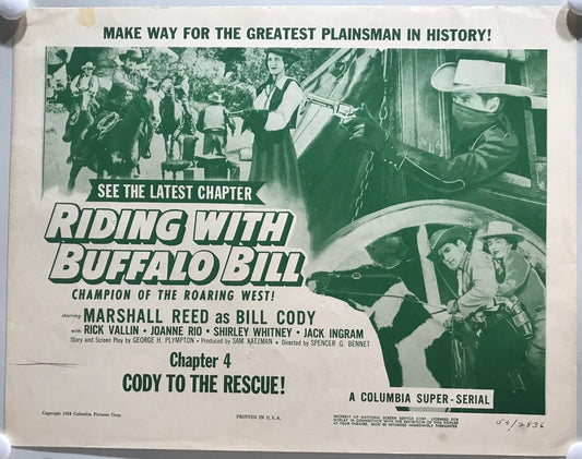 ORIGINAL SERIAL LOBBY CARD - RIDING WITH BUFFALO BILL (a) - 1954 - Ch 4 "Cody...