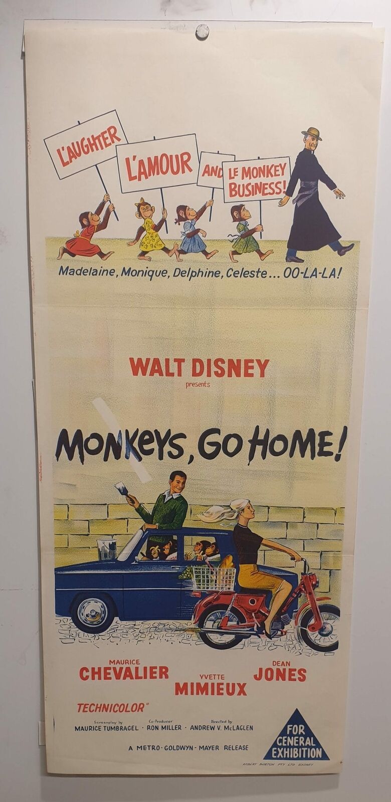 ORIGINAL DAYBILL MOVIE POSTER - MONKEYS, GO HOME! -  A Walt Disney Production