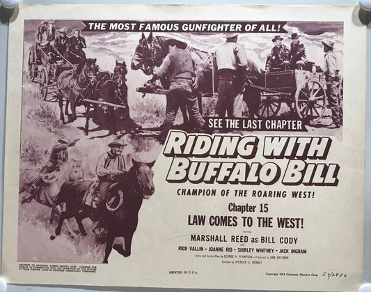 ORIGINAL SERIAL LOBBY CARD - RIDING WITH BUFFALO BILL (a) - 1954 - Ch 15 "Law...