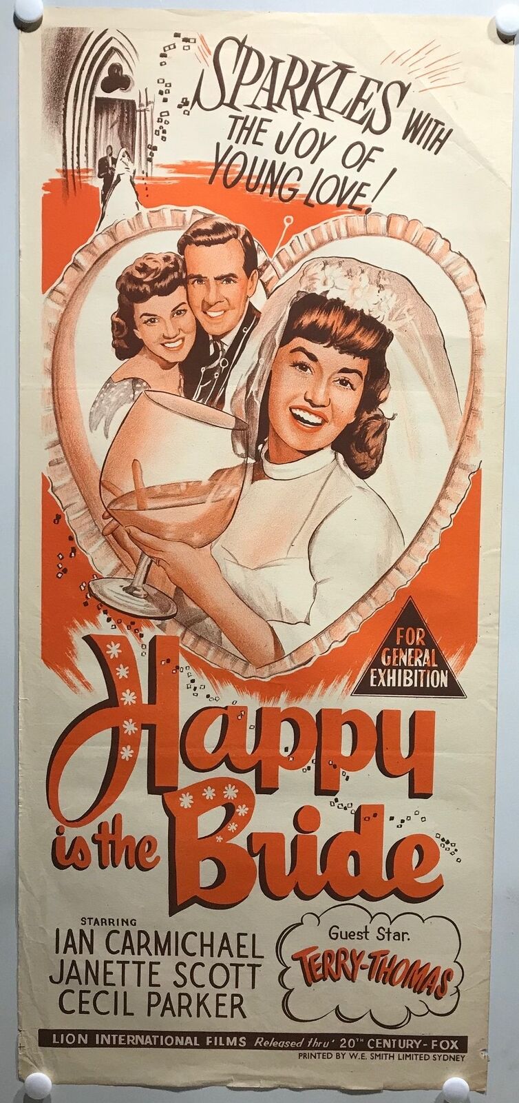 ORIGINAL DAYBILL MOVIE POSTER - HAPPY IS THE BRIDE - 1958 - COMEDY