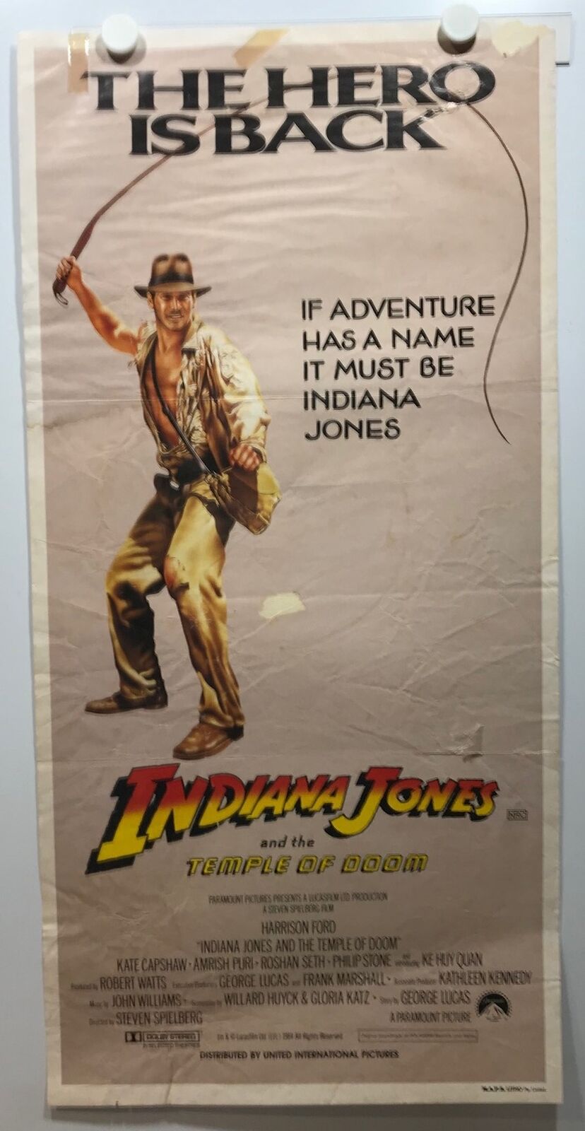 ORIGINAL DAYBILL MOVIE POSTER - INDIANA JONES AND THE TEMPLE OF DOOM - 1984