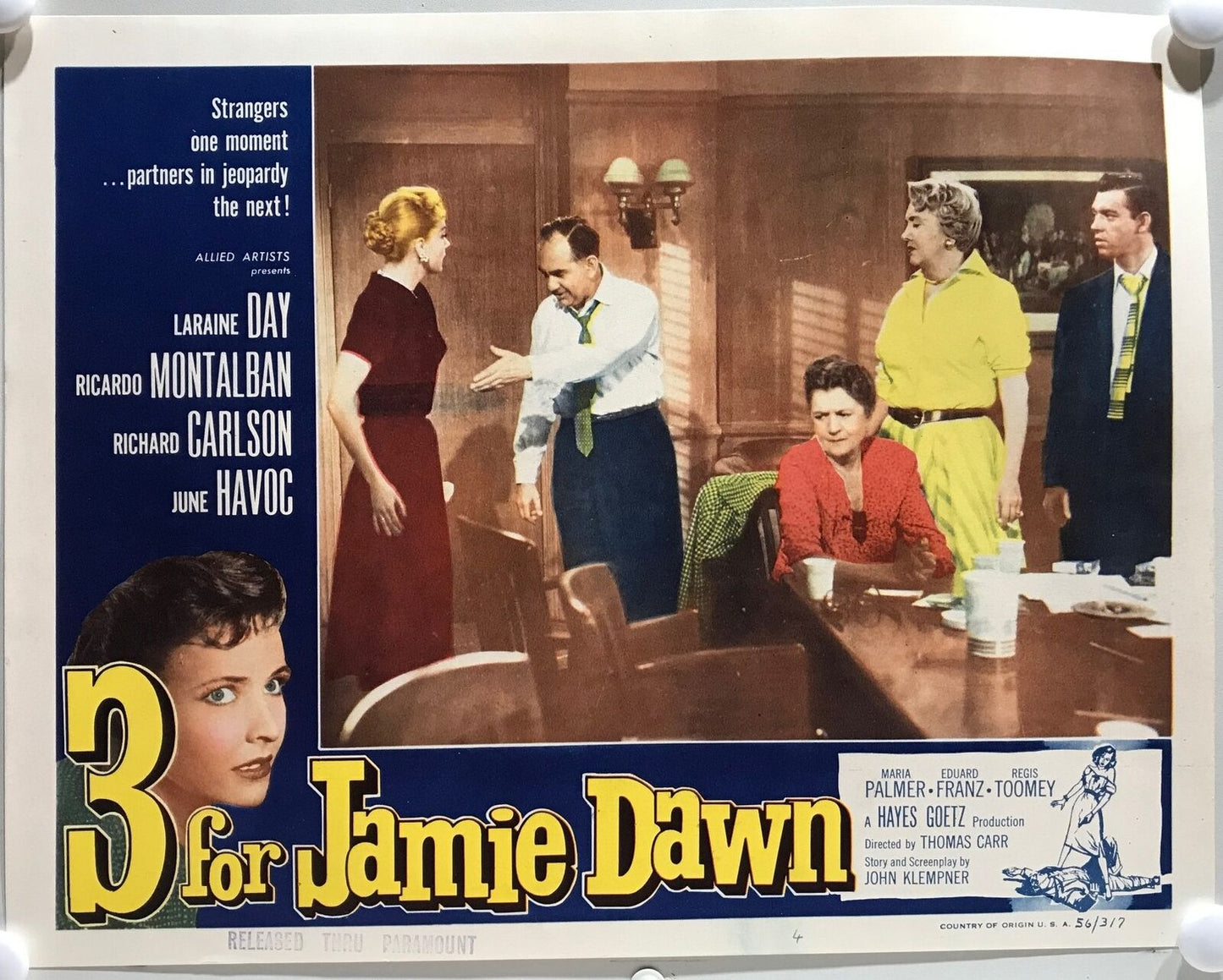 ORIGINAL LOBBY CARDS - 3 FOR JAMIE DAWN - 1956 - set of 8