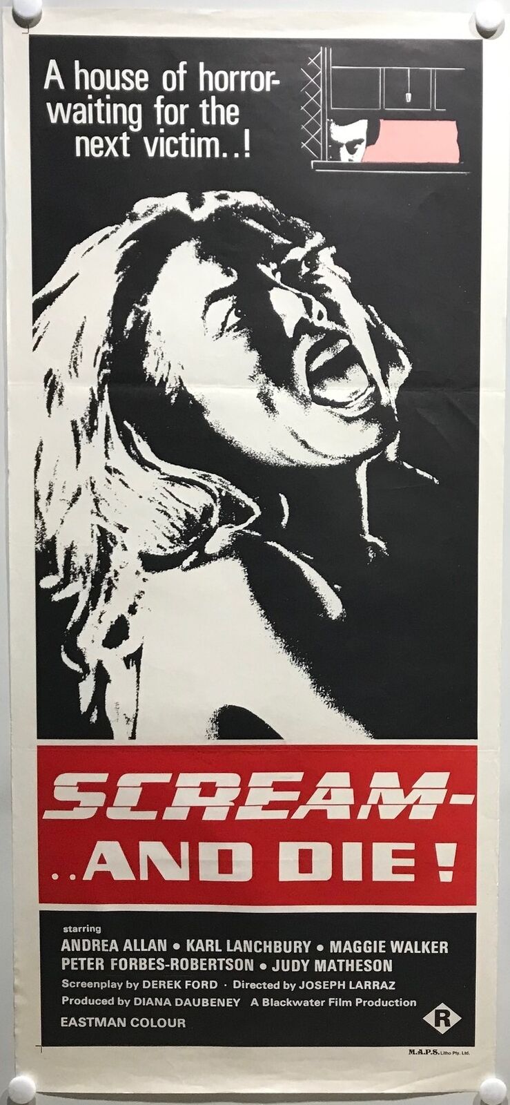 ORIGINAL DAYBILL MOVIE POSTER - SCREAM AND DIE - HORROR