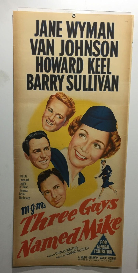 ORIGINAL DAYBILL MOVIE POSTER - THREE GUYS NAMED MIKE - 1951