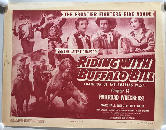 ORIGINAL SERIAL LOBBY CARD - RIDING WITH BUFFALO BILL (a) - 1954 - Ch 14 "Rai...