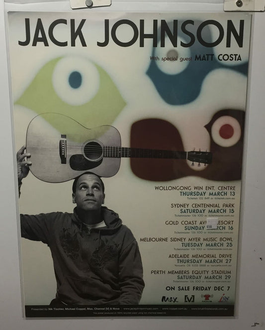 MUSIC PROMO POSTER - JACK JOHNSON - With Special Guest MATT COSTA - AUSTRALIAN TOUR 1989