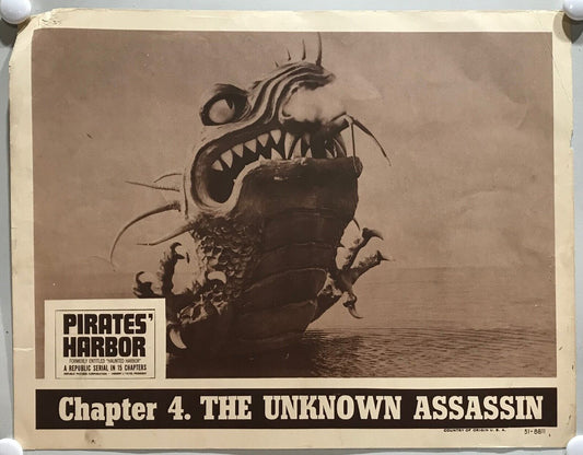 ORIGINAL SERIAL LOBBY CARD - PIRATES' HARBOR - 1951 - Ch 4 "The Unknown Assas...