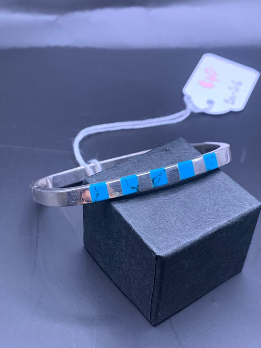 SILVER BANGLE - RECTANGLE BANGLE WITH BLUE STONES